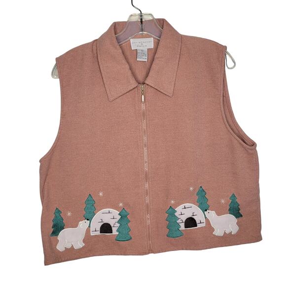 Vintage Christopher & Banks Winter Vest Polar Bear Igloo Applique Women Large - Picture 1 of 11